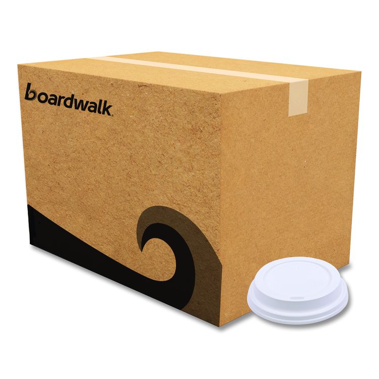 Deerfield Hot Cup Lids, Fits 10 oz to 20 oz Boardwalk Deerfield Hot Cups, Plastic, White, 50/Pack, 20 Packs/Carton