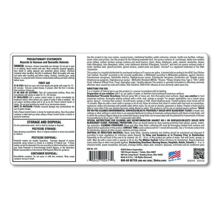 AF315 Disinfectant Cleaner, Citrus Floral Scent, 32 oz Bottle, 12/Carton