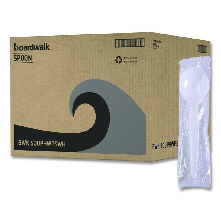 Heavyweight Polystyrene Cutlery, Soup Spoon, Plastic, White, 1,000/Carton