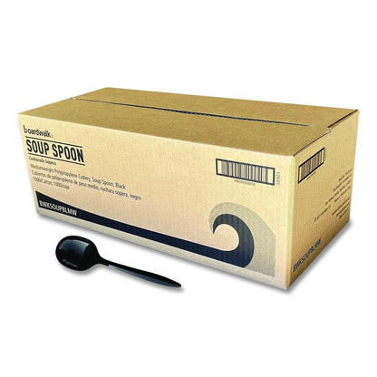Mediumweight Polypropylene Cutlery, Soup Spoon, Plastic, Black, 1,000/Carton