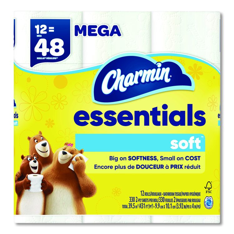 Essentials Soft Bathroom Tissue, Septic Safe, 2-Ply, White, 330 Sheets/Roll, 12 Rolls/Pack, 4 Packs/Carton