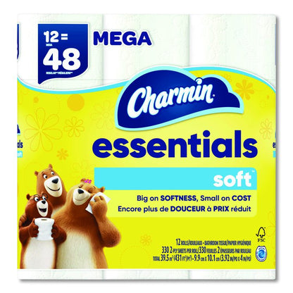 Essentials Soft Bathroom Tissue, Septic Safe, 2-Ply, White, 330 Sheets/Roll, 12 Rolls/Pack, 4 Packs/Carton