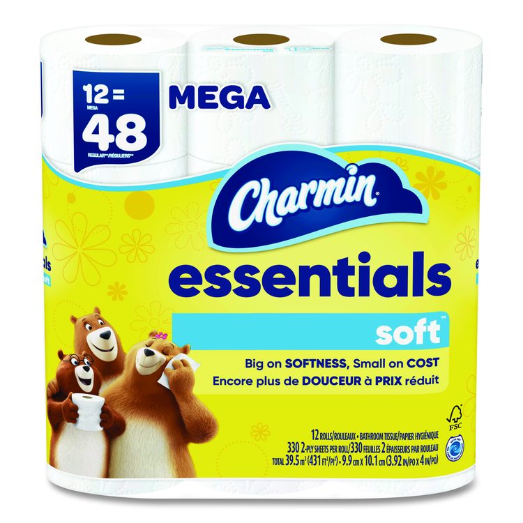 Essentials Soft Bathroom Tissue, Septic Safe, 2-Ply, White, 330 Sheets/Roll, 12 Rolls/Pack, 4 Packs/Carton