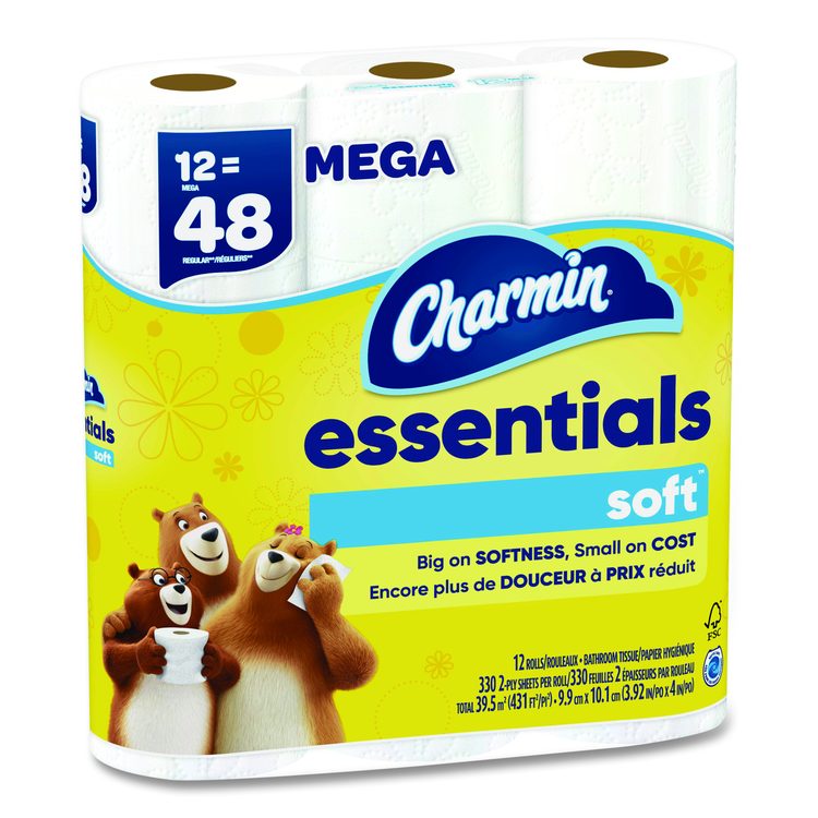 Essentials Soft Bathroom Tissue, Septic Safe, 2-Ply, White, 330 Sheets/Roll, 12 Rolls/Pack, 4 Packs/Carton