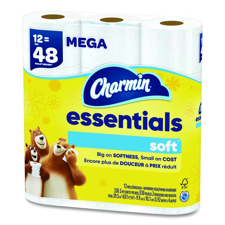 Essentials Soft Bathroom Tissue, Septic Safe, 2-Ply, White, 330 Sheets/Roll, 12 Rolls/Pack, 4 Packs/Carton
