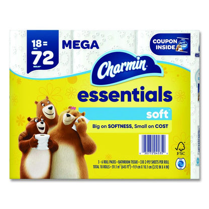 Essentials Soft Bathroom Tissue, Septic Safe, 2-Ply, White, 330 Sheets/Roll, 18 Rolls/Carton