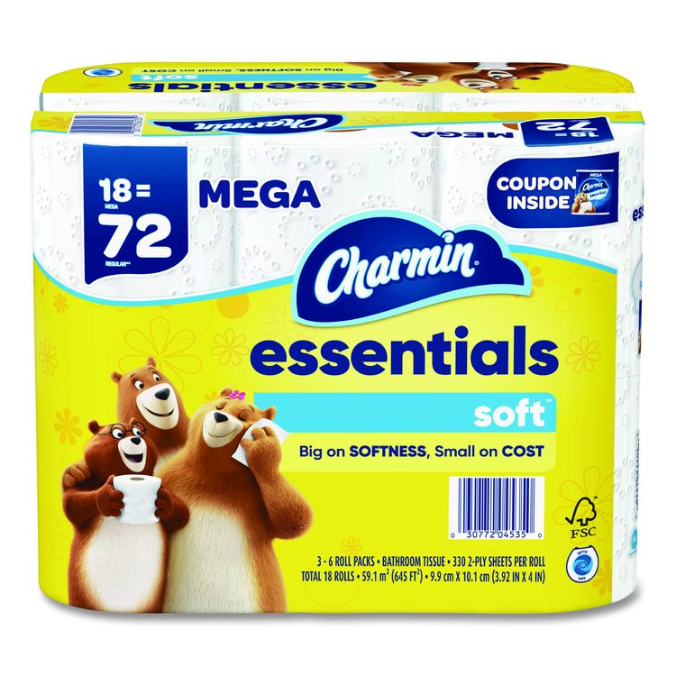 Essentials Soft Bathroom Tissue, Septic Safe, 2-Ply, White, 330 Sheets/Roll, 18 Rolls/Carton