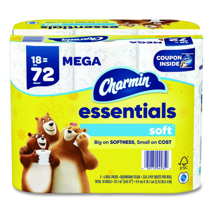 Essentials Soft Bathroom Tissue, Septic Safe, 2-Ply, White, 330 Sheets/Roll, 18 Rolls/Carton