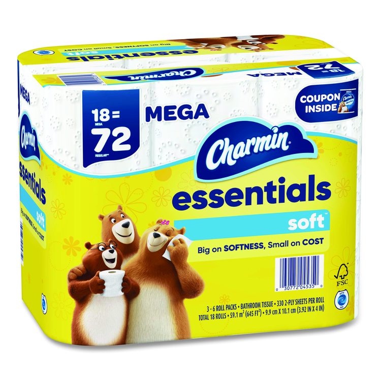 Essentials Soft Bathroom Tissue, Septic Safe, 2-Ply, White, 330 Sheets/Roll, 18 Rolls/Carton