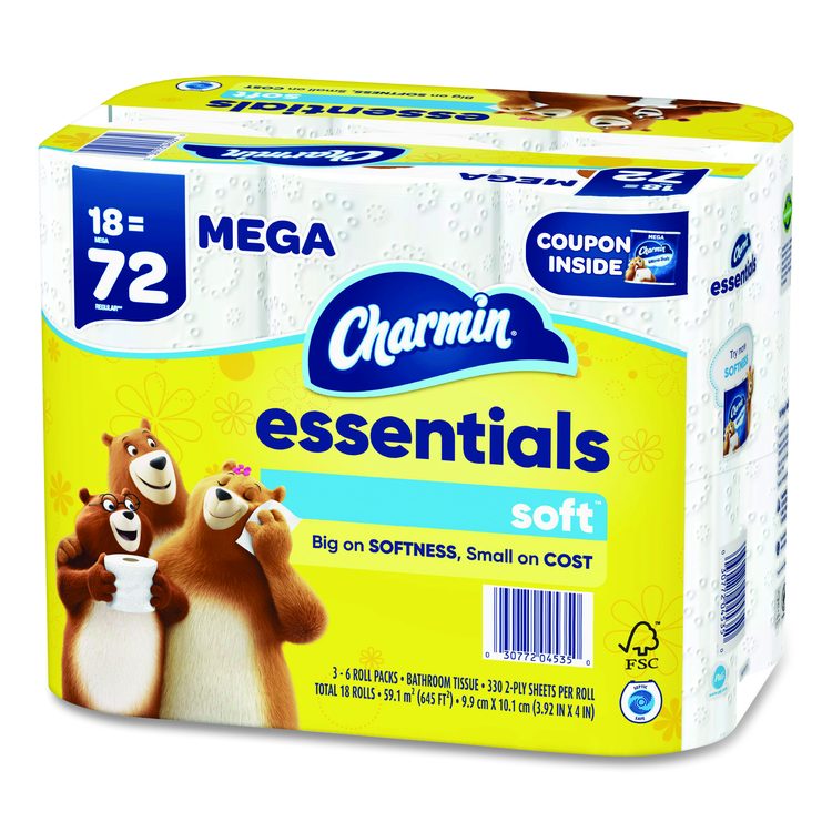 Essentials Soft Bathroom Tissue, Septic Safe, 2-Ply, White, 330 Sheets/Roll, 18 Rolls/Carton