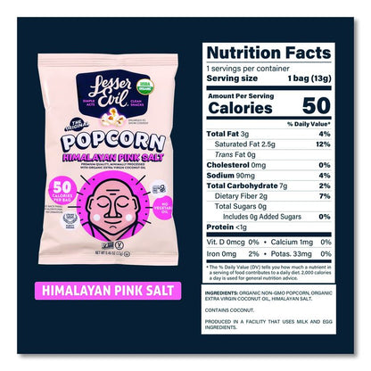 Himalayan Pink Salt Organic Popcorn, Salt, 0.46 oz Bag, 24/Carton