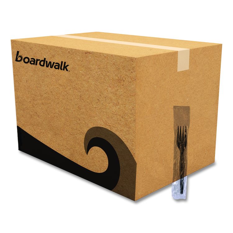 Heavyweight Wrapped Polystyrene Cutlery, Fork, Plastic, Black, 1,000/Carton