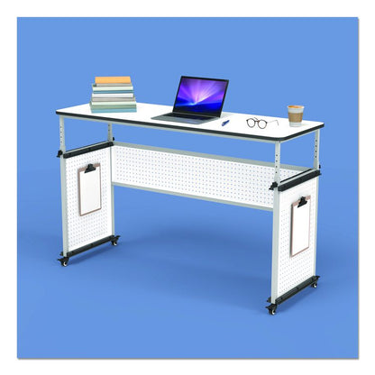 Height-Adjustable Trapezoid Student Desk with Drawer, 60.25 x 21 x 32 to 38, White