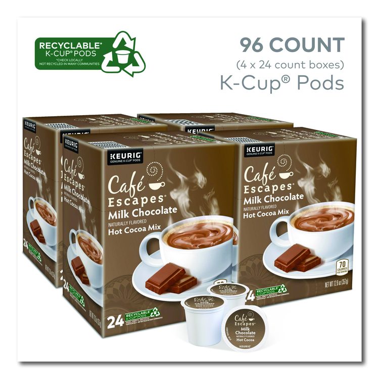 Cafe Escapes Milk Chocolate Hot Cocoa K-Cups, 96/Carton