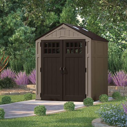 Everett Storage Shed, 201 cu ft, 6 ft 2.75" x 5 ft 5.25" x 7 ft 8.75", Dark Taupe/Black/Slate