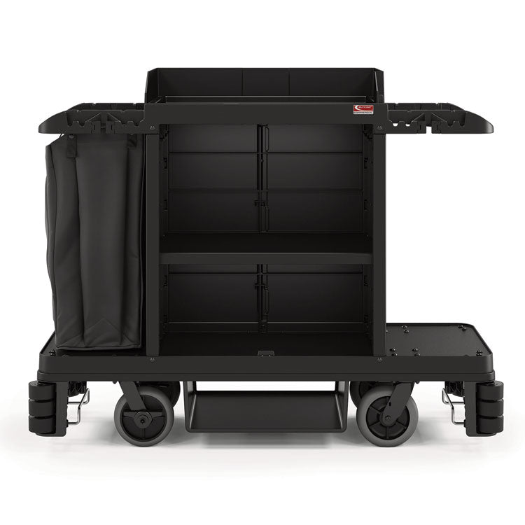 Premium Housekeeping Cart, Plastic, 1 Shelf, 24 x 62.13 x 49.75, Black