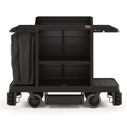 Premium Housekeeping Cart, Plastic, 1 Shelf, 24 x 62.13 x 49.75, Black
