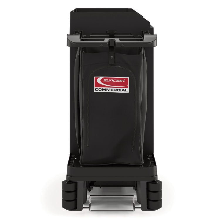 Premium Housekeeping Cart, Plastic, 1 Shelf, 24 x 62.13 x 49.75, Black