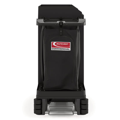 Premium Housekeeping Cart, Plastic, 1 Shelf, 24 x 62.13 x 49.75, Black