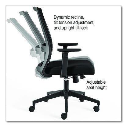 Alera Ashdale Ergonomic Fabric Swivel Task Chair, Supports 275 lb, 18.15 to 21.89 Seat Height, Black Seat/Back, Silver Base