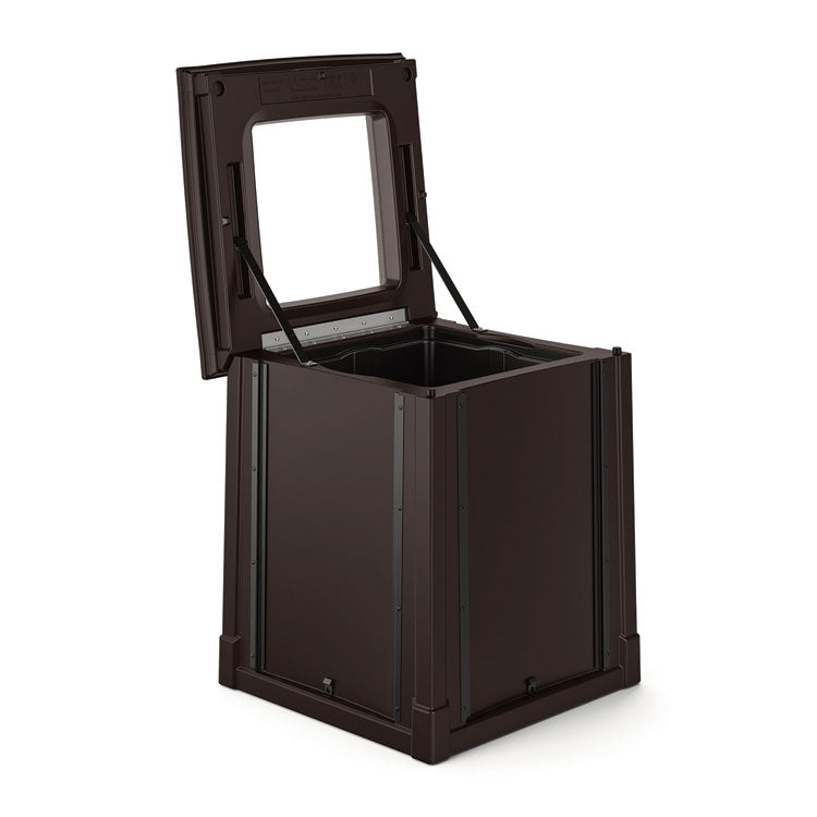 Resin Customizable Garbage Can with Open Lid, 34.4 gal, Plastic, Java