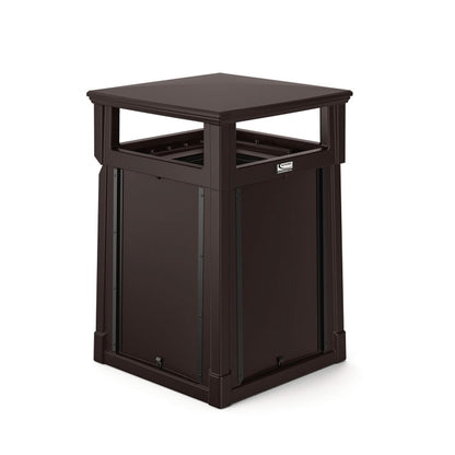 Resin Customizable Garbage Can with Covered Lid, 34.4 gal, Plastic, Java