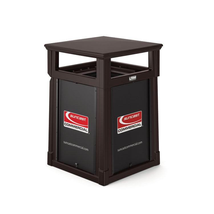 Resin Customizable Garbage Can with Covered Lid, 34.4 gal, Plastic, Java