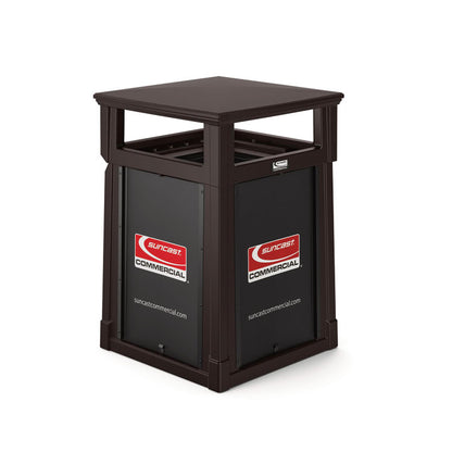 Resin Customizable Garbage Can with Covered Lid, 34.4 gal, Plastic, Java