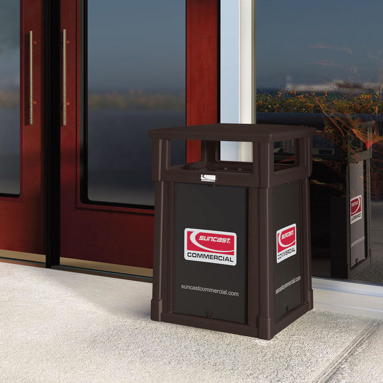 Resin Customizable Garbage Can with Covered Lid, 34.4 gal, Plastic, Java