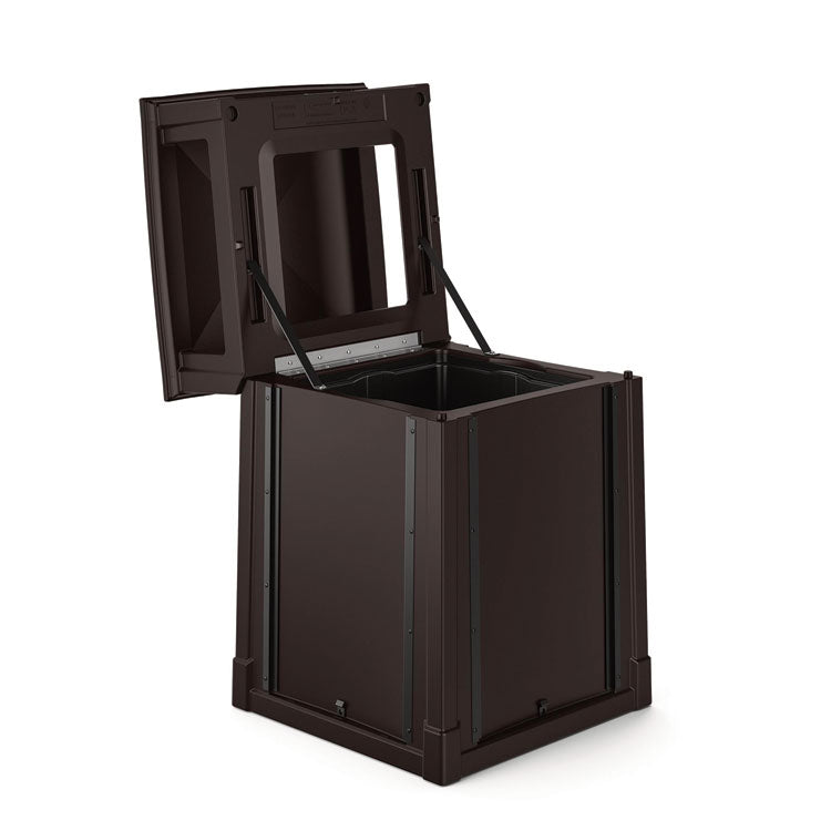 Resin Customizable Garbage Can with Covered Lid, 34.4 gal, Plastic, Java