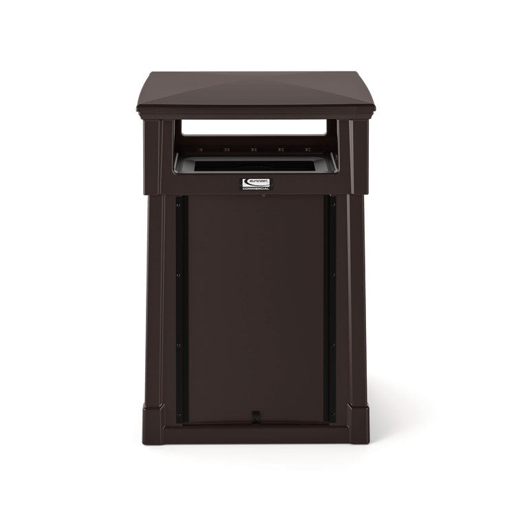 Resin Customizable Garbage Can with Covered Lid, 34.4 gal, Plastic, Java