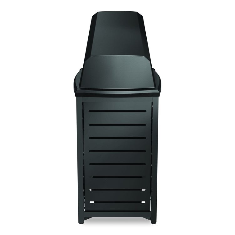 Outdoor Decorative Metal Square Trash Can with Chute Lid, 30 gal, Metal, Black
