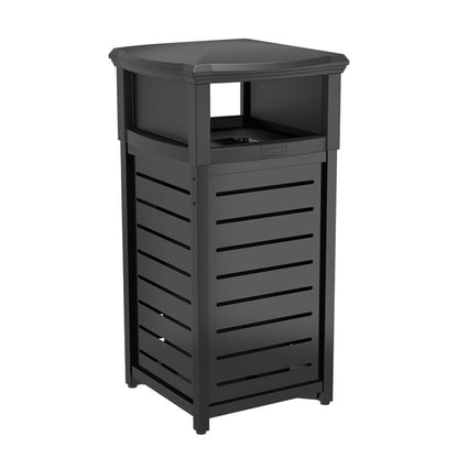 Outdoor Decorative Metal Square Trash Can with Two-Way Lid, 29 gal, Plastic, Black