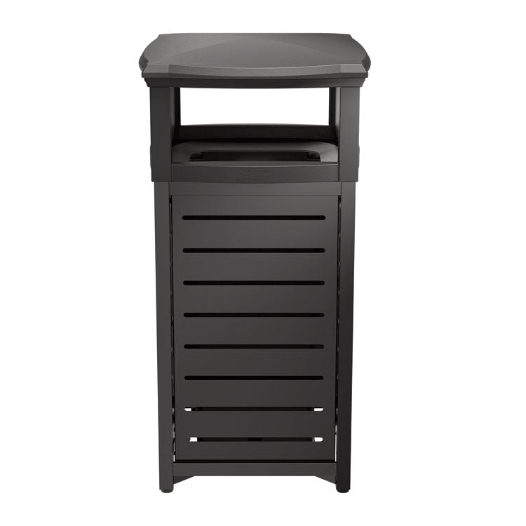 Outdoor Decorative Metal Square Trash Can with Two-Way Lid, 29 gal, Plastic, Black