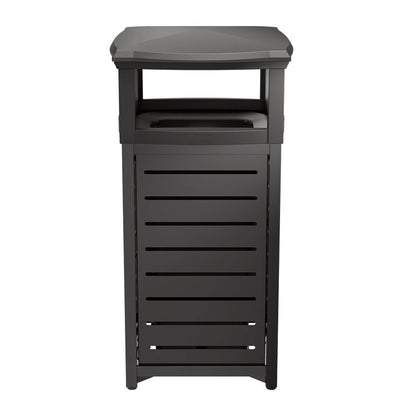 Outdoor Decorative Metal Square Trash Can with Two-Way Lid, 29 gal, Plastic, Black
