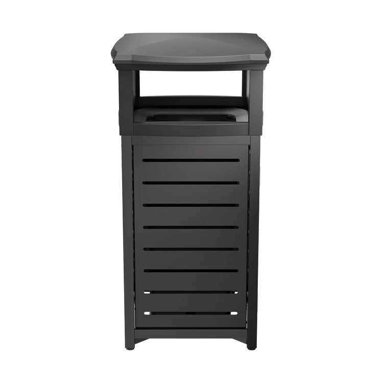 Outdoor Decorative Metal Square Trash Can with Two-Way Lid, 29 gal, Plastic, Black