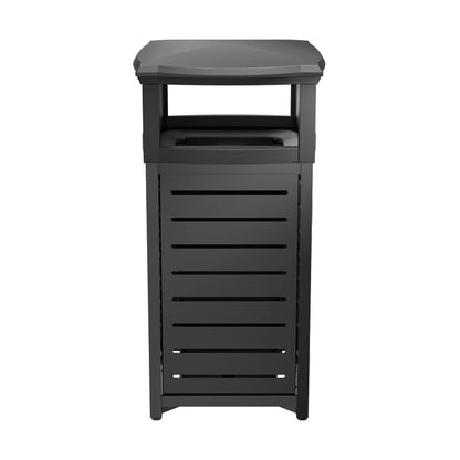 Outdoor Decorative Metal Square Trash Can with Two-Way Lid, 29 gal, Plastic, Black