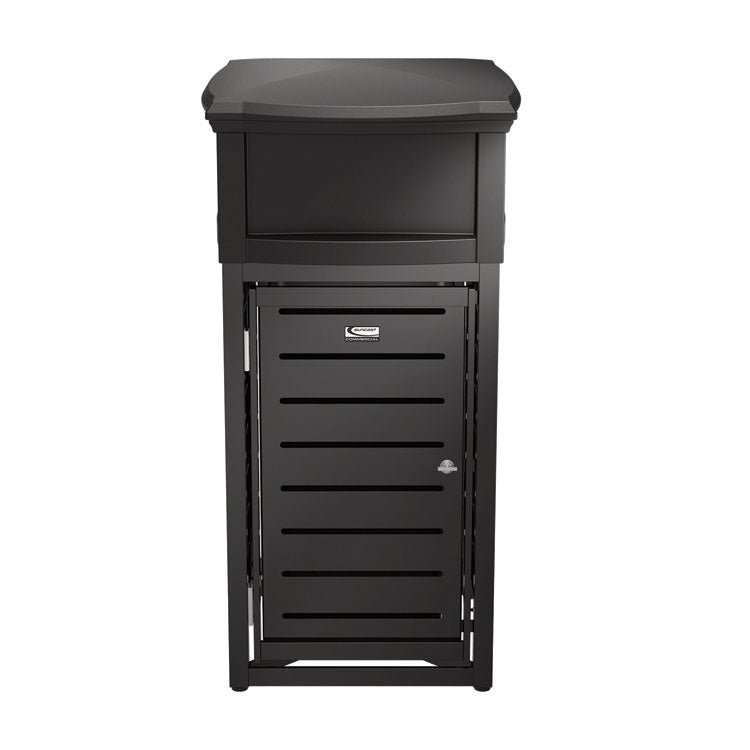 Outdoor Decorative Metal Square Trash Can with Two-Way Lid, 29 gal, Plastic, Black