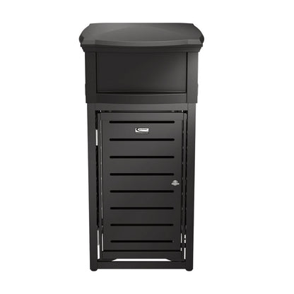 Outdoor Decorative Metal Square Trash Can with Two-Way Lid, 29 gal, Plastic, Black
