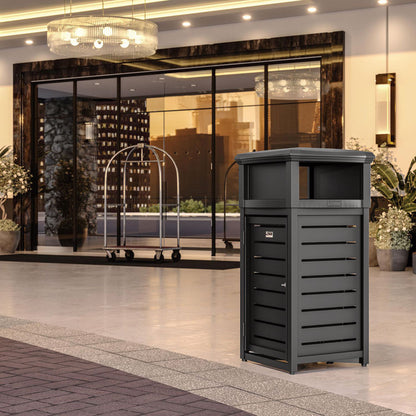 Outdoor Decorative Metal Square Trash Can with Two-Way Lid, 29 gal, Plastic, Black