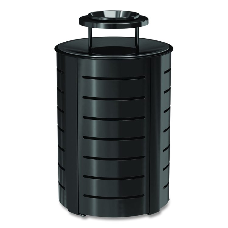 Outdoor Decorative Metal Trash Can with Metal Lid with Ash Bonnet, 35.38 gal, Metal, Black