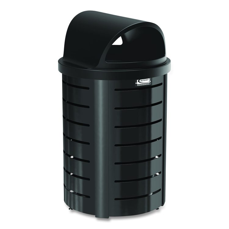 Outdoor Decorative Metal Trash Can with Roto-Molded Lid, 35.38 gal, Plastic, Black