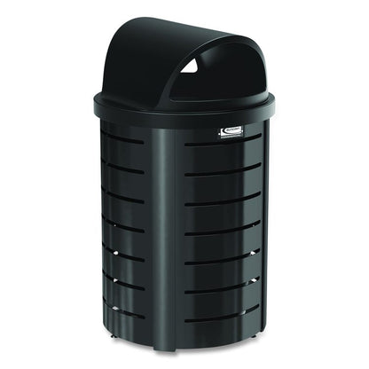 Outdoor Decorative Metal Trash Can with Roto-Molded Lid, 35.38 gal, Plastic, Black