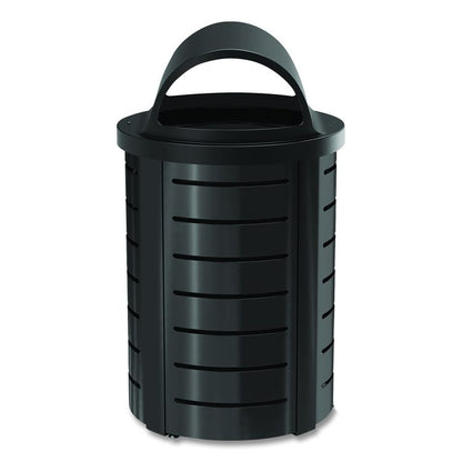 Outdoor Decorative Metal Trash Can with Roto-Molded Lid, 35.38 gal, Plastic, Black