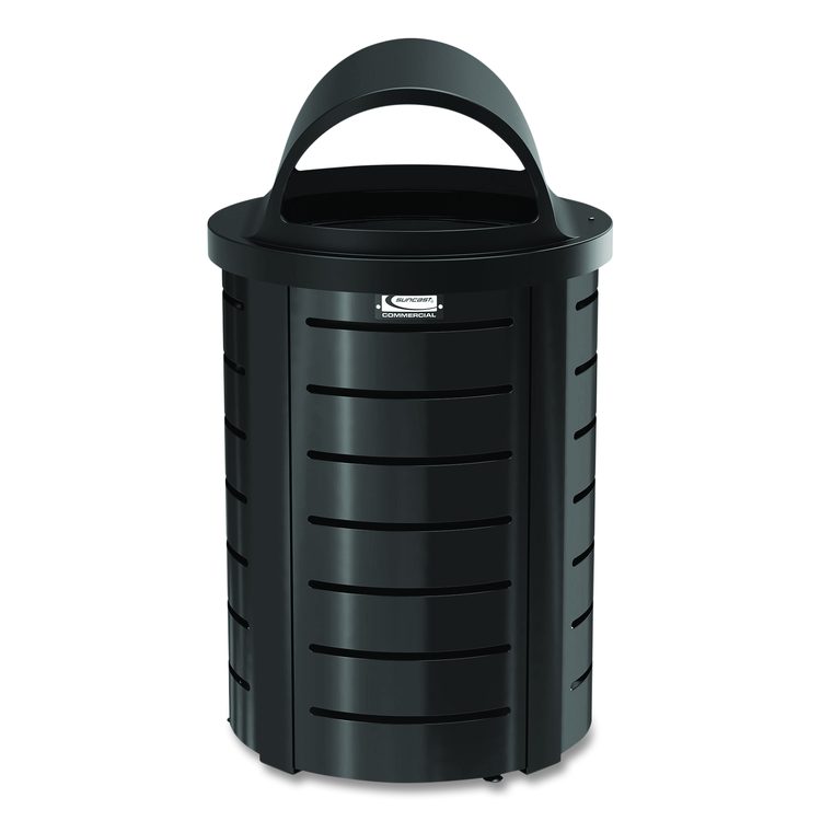 Outdoor Decorative Metal Trash Can with Roto-Molded Lid, 35.38 gal, Plastic, Black