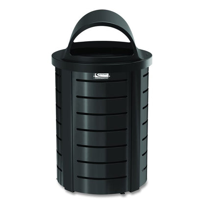 Outdoor Decorative Metal Trash Can with Roto-Molded Lid, 35.38 gal, Plastic, Black