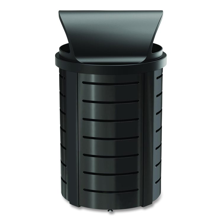 Outdoor Decorative Metal Trash Can with Roto-Molded Lid, 35.38 gal, Plastic, Black