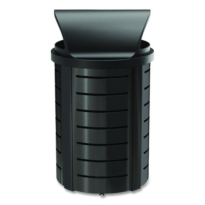 Outdoor Decorative Metal Trash Can with Roto-Molded Lid, 35.38 gal, Plastic, Black