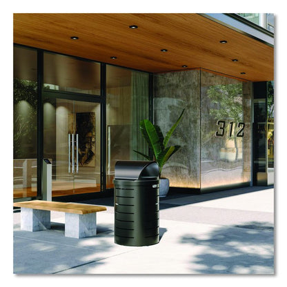 Outdoor Decorative Metal Trash Can with Roto-Molded Lid, 35.38 gal, Plastic, Black
