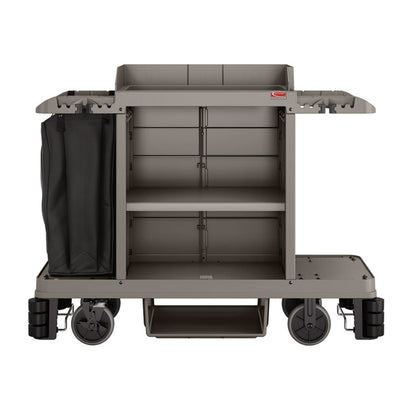 Partially Assembled Premium Housekeeping Cart, Plastic, 1 Shelf, 24 x 62.13 x 49.75, Platinum